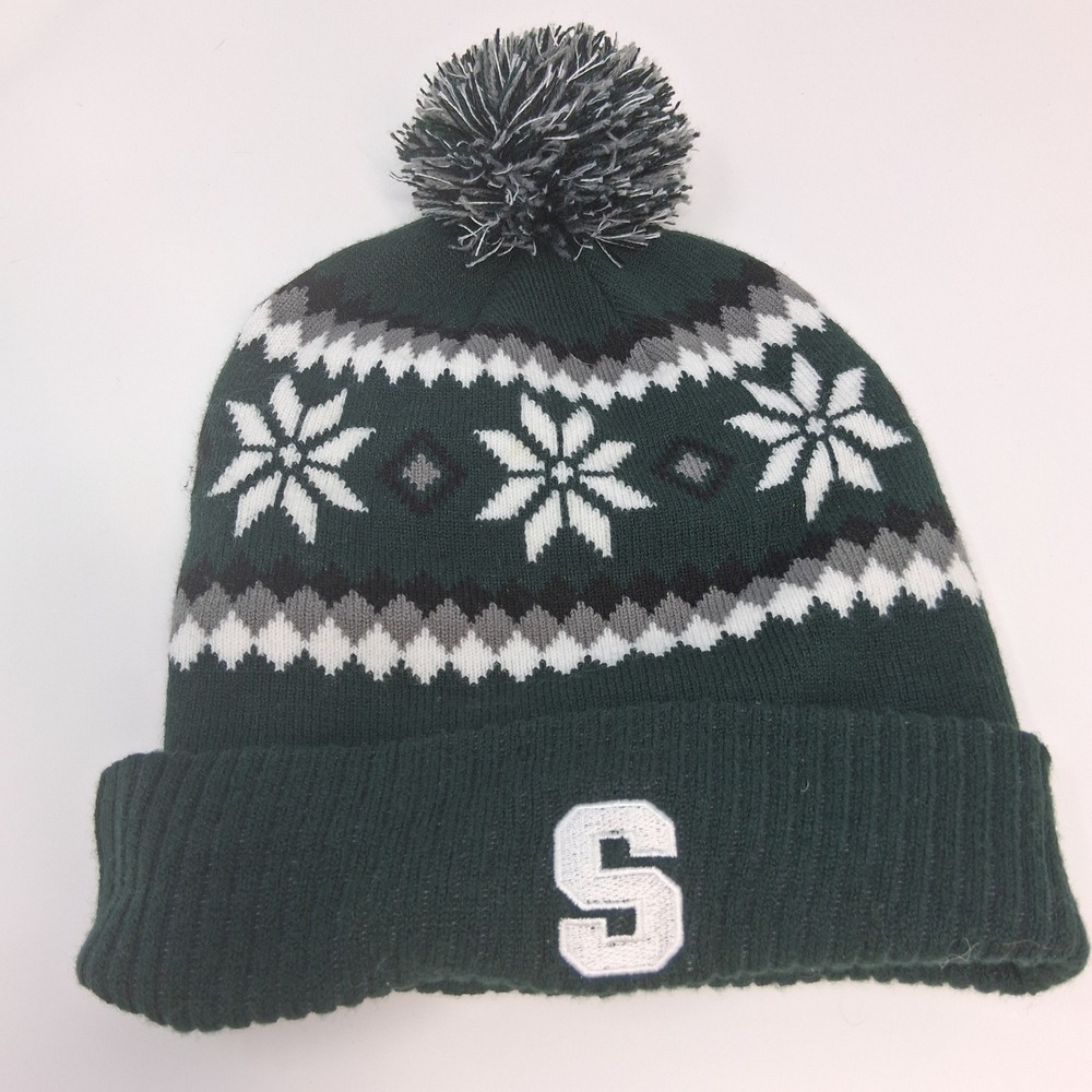 Michigan State Spartans Knit Beanie Pom Hat Top of the World Green White S Logo‎